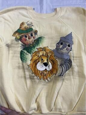 Vtg Pannill Sweatshirt L Wizard Of Oz Lion Tinman Scarecrow Butter yellow